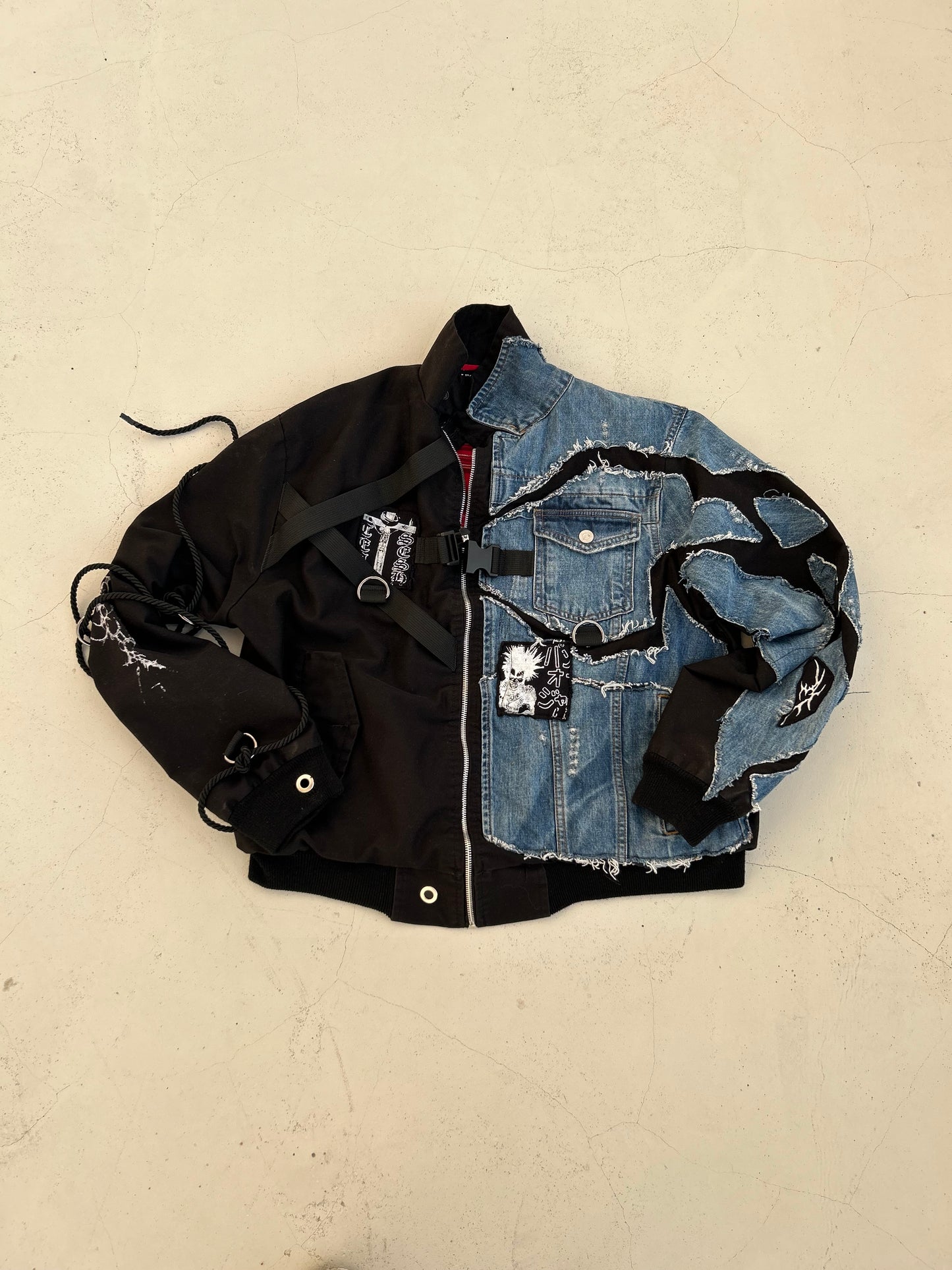 11DENIM DISTRESSED BOMBER