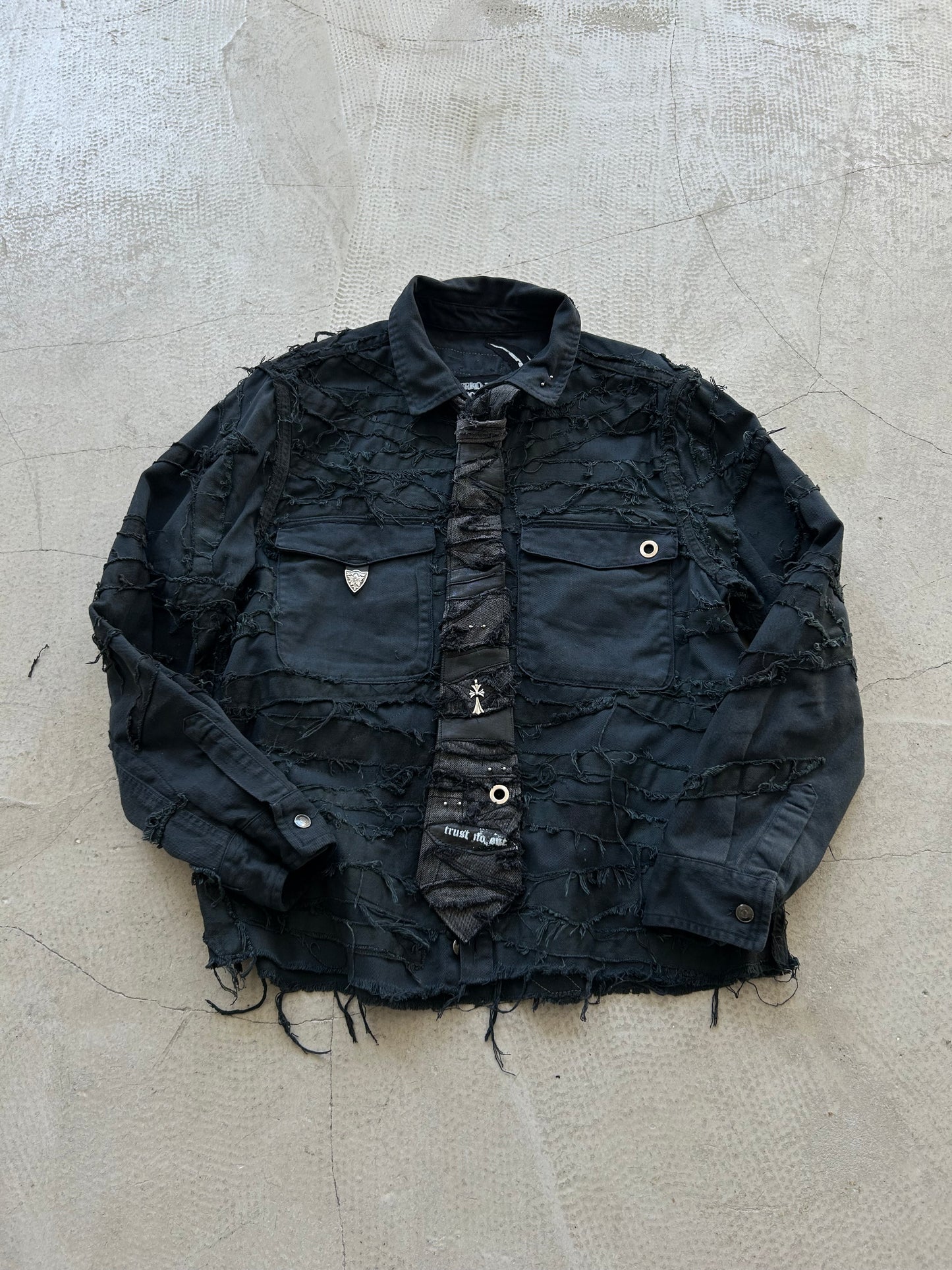 DENIM DARK SHIRT WITH TIE