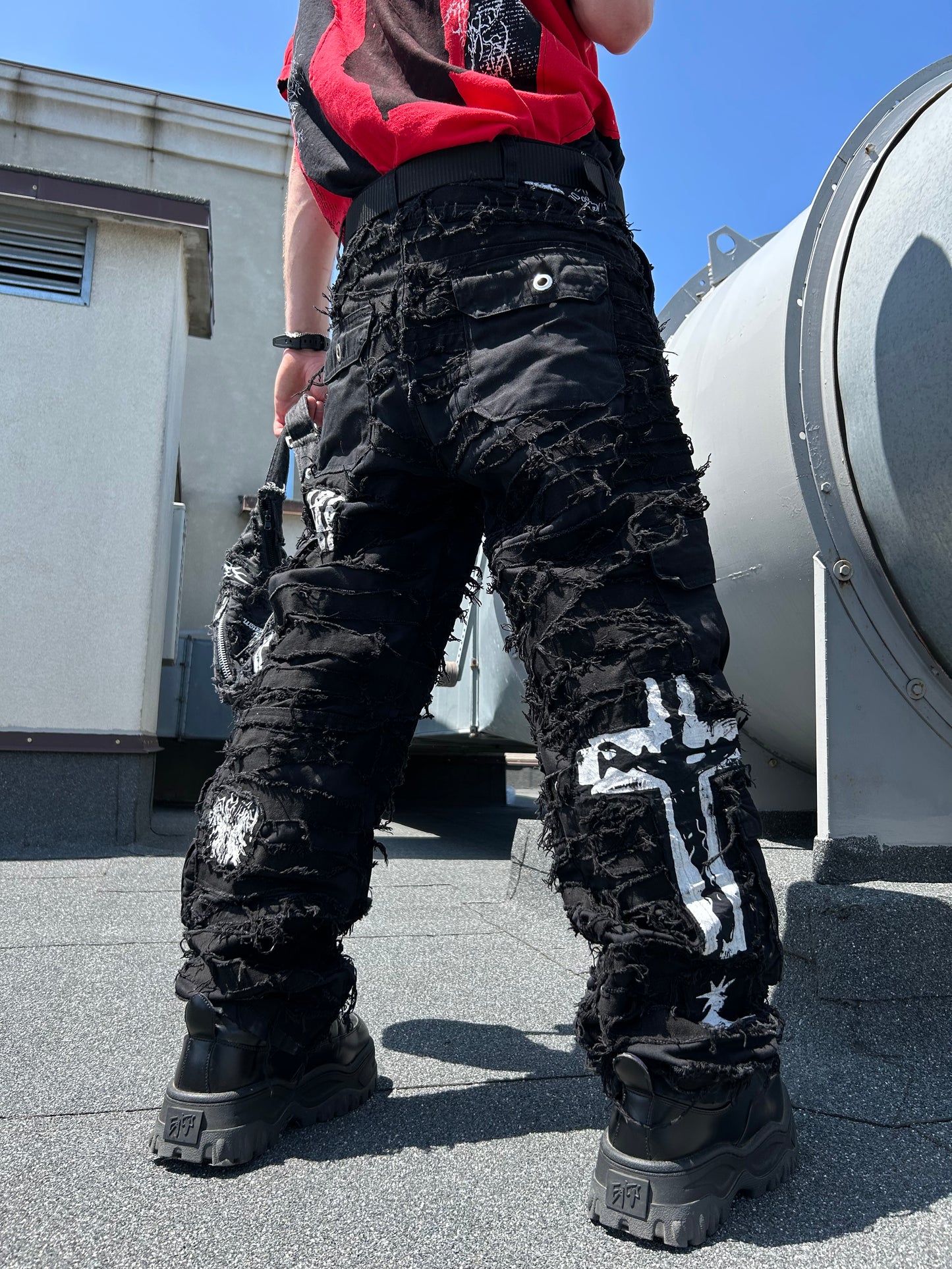 1111//RECONSTRUCTED WAR PANTS CARGO BLACK