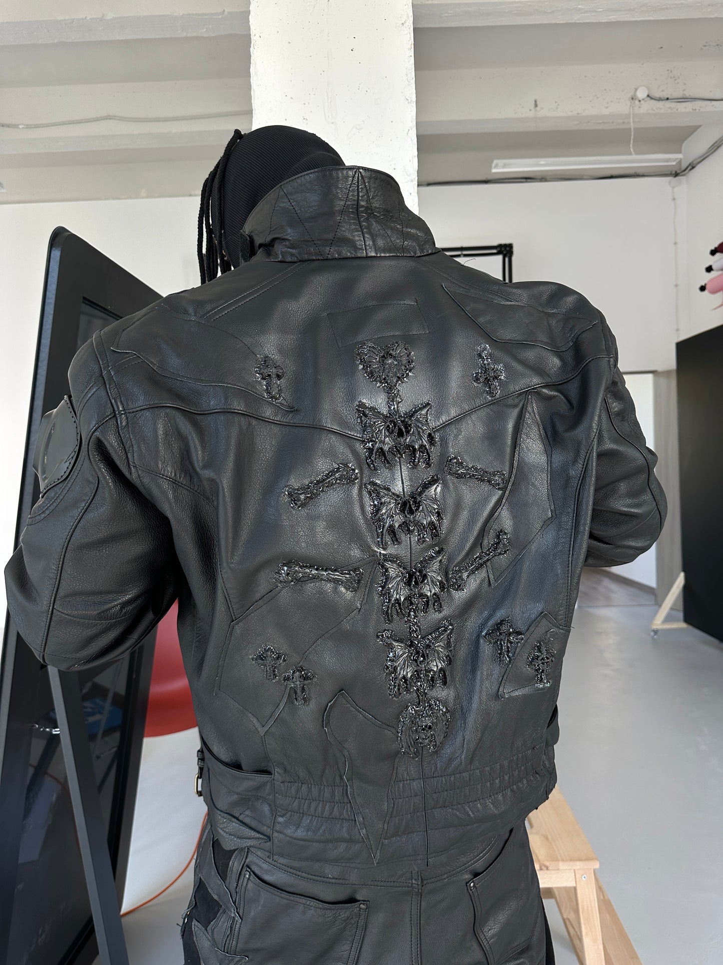 0/SKELETAL BIKER LEATHER JACKET