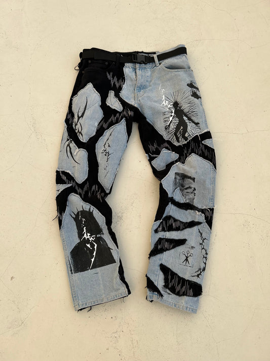 11BLUE /BLACK DENIM UPCYCLE PANTS