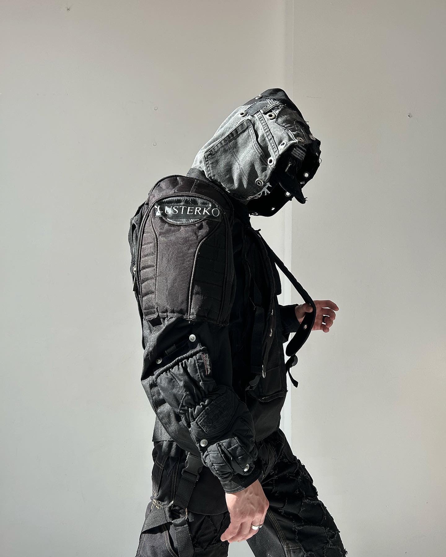 1EXPEREMENTAL UPCYCLE BAG JACKET WITH HOOD