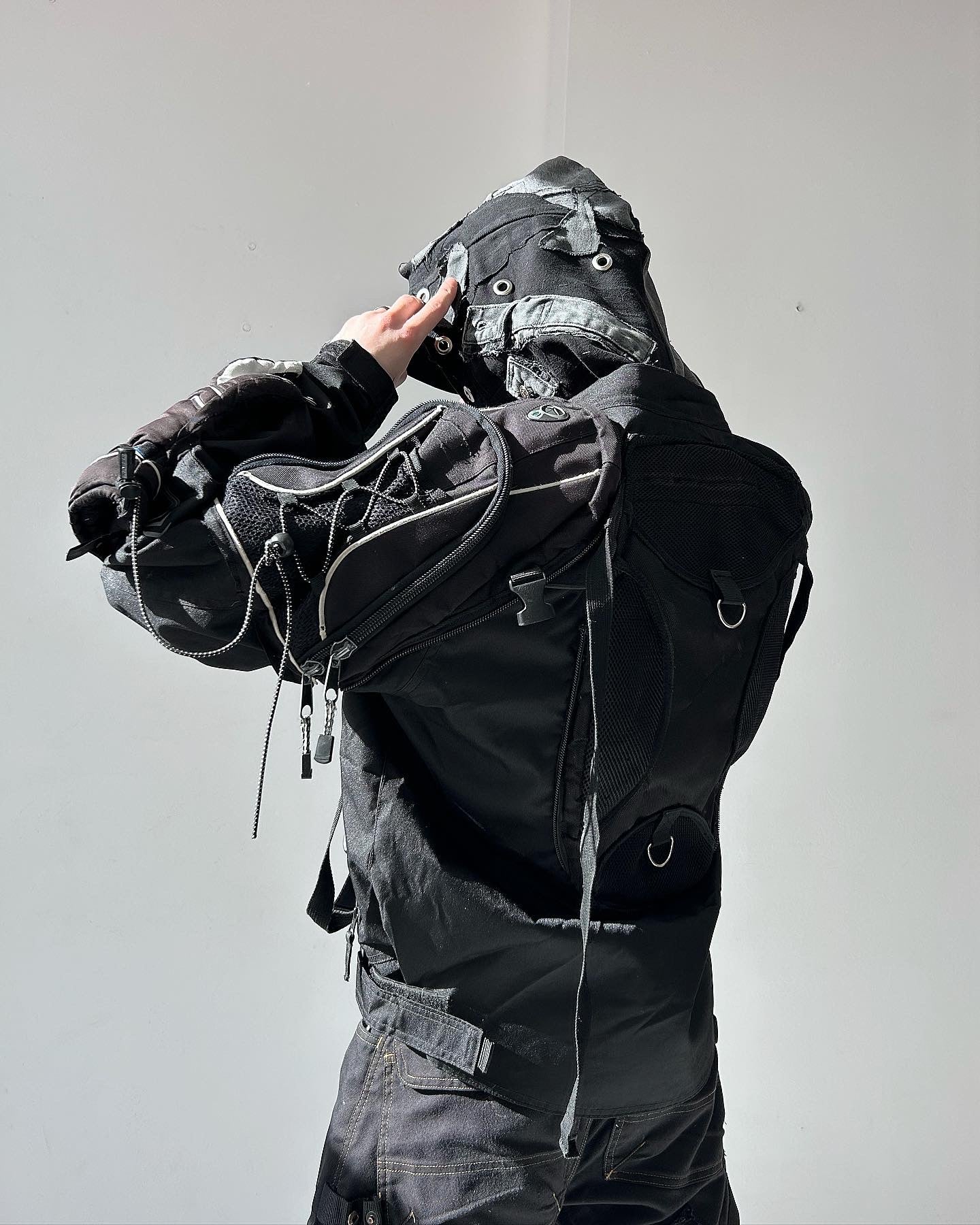 1EXPEREMENTAL UPCYCLE BAG JACKET WITH HOOD