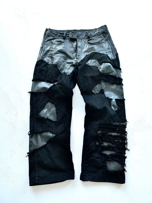 0/LEATHER SHADOW SPLICE DENIM