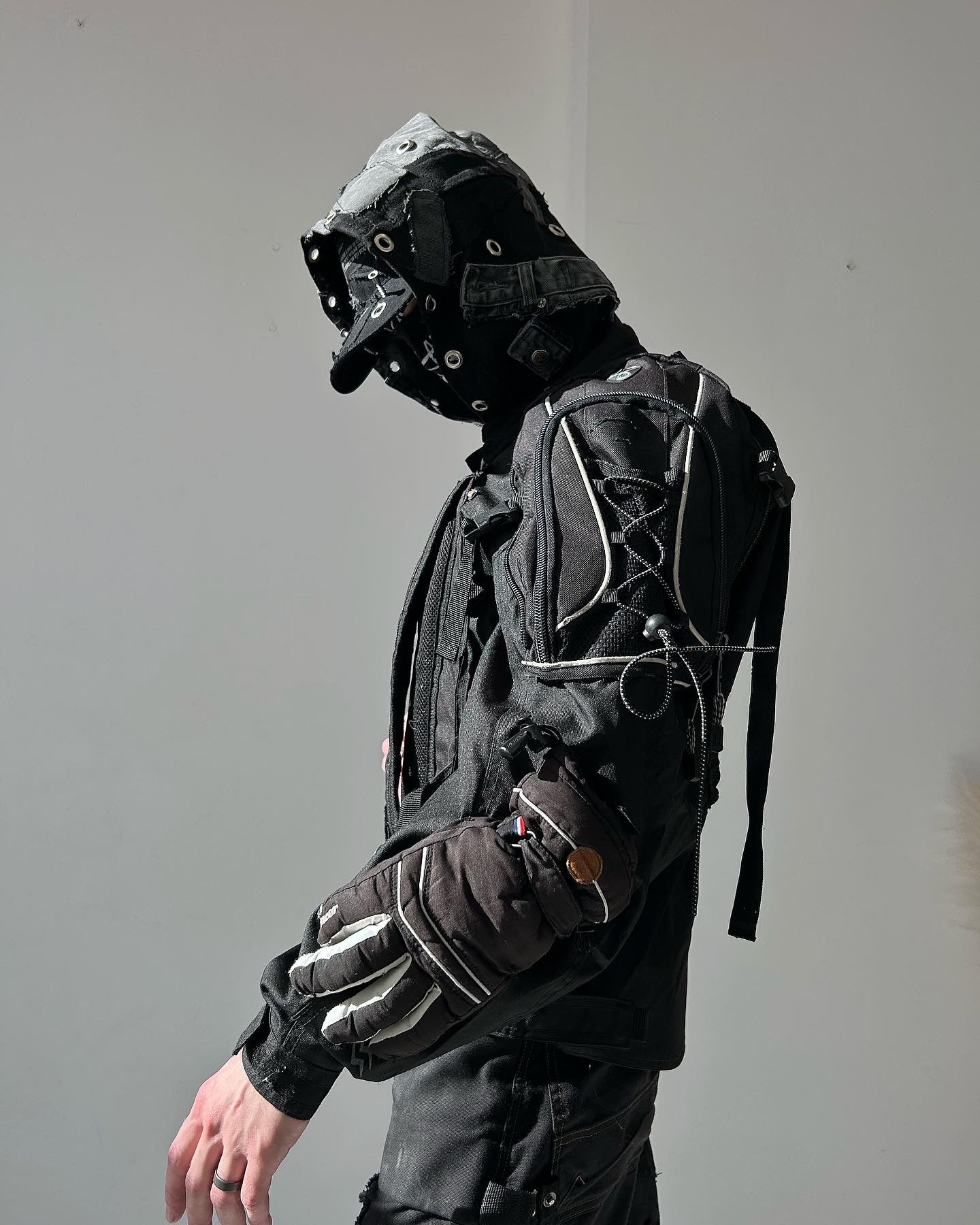 1EXPEREMENTAL UPCYCLE BAG JACKET WITH HOOD