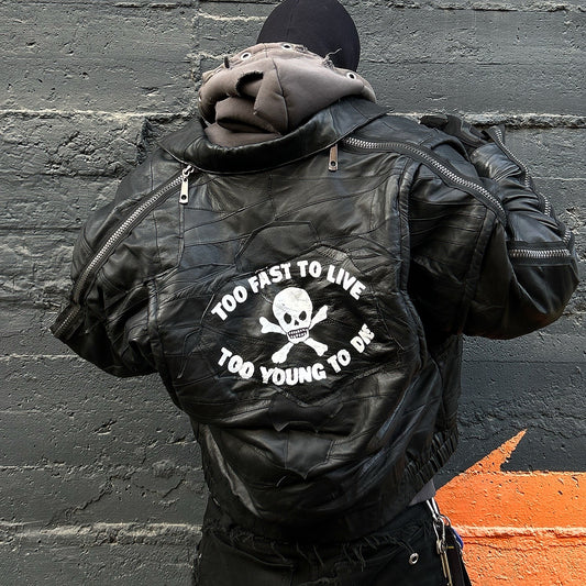 10LEATHER ZIP PATCHED JACKET