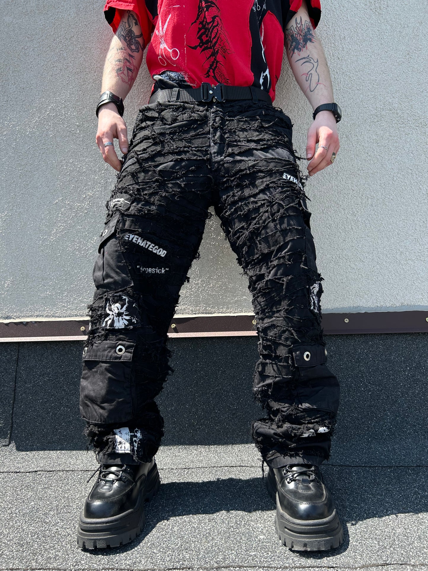 1111//RECONSTRUCTED WAR PANTS CARGO BLACK